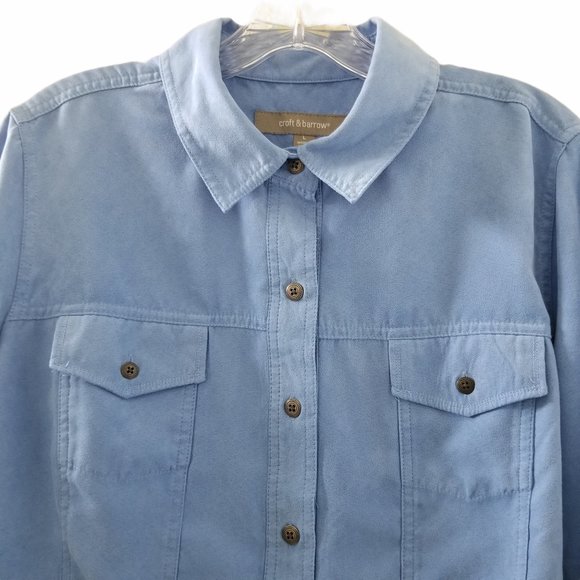 Croft and Barrow Blue Blouse Button Up Collar - Picture 2 of 5